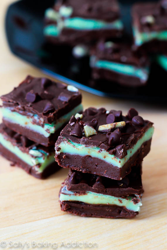 Andes Mint Chocolate chip fudge from sallysbakingaddiction.com