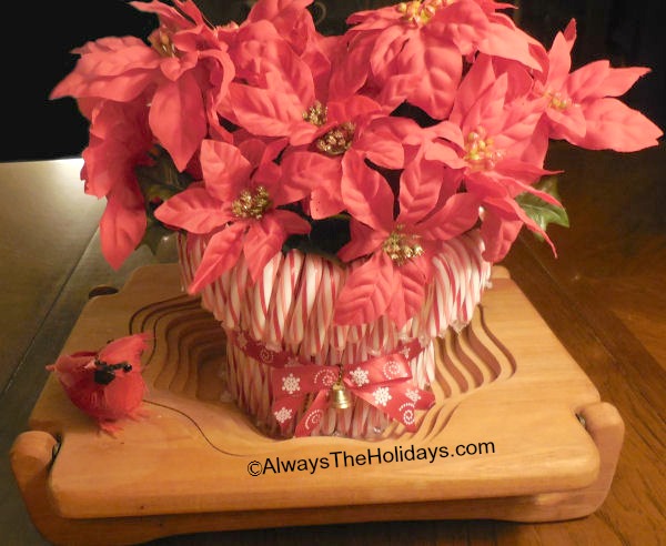 finished candy cane vase display