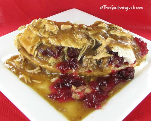 Hot turkey sandwich with cranberries and stuffing