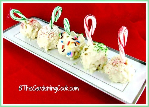 These peppermint rice Krispie ball treats will add a festive touch to your holiday table this year. thegardeningcook.com
