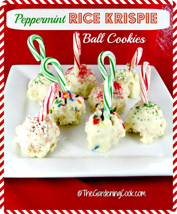 These peppermint rice Krispie ball treats will add a festive touch to your holiday table this year. thegardeningcook.com