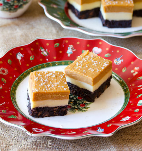 Satlted Caramel eggnog fudge brownies from aspicyperspective.com/