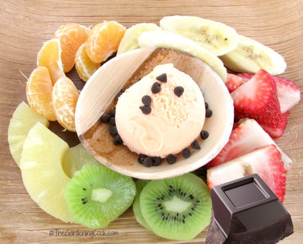 Asian fruit plate and dark chocolate