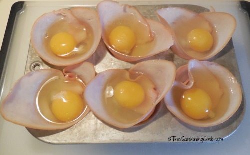 Ham and eggs in a muffin tin.