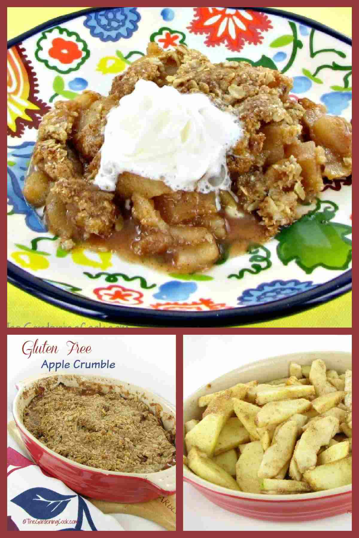 Apples with gluten free crumble topping in a collage.
