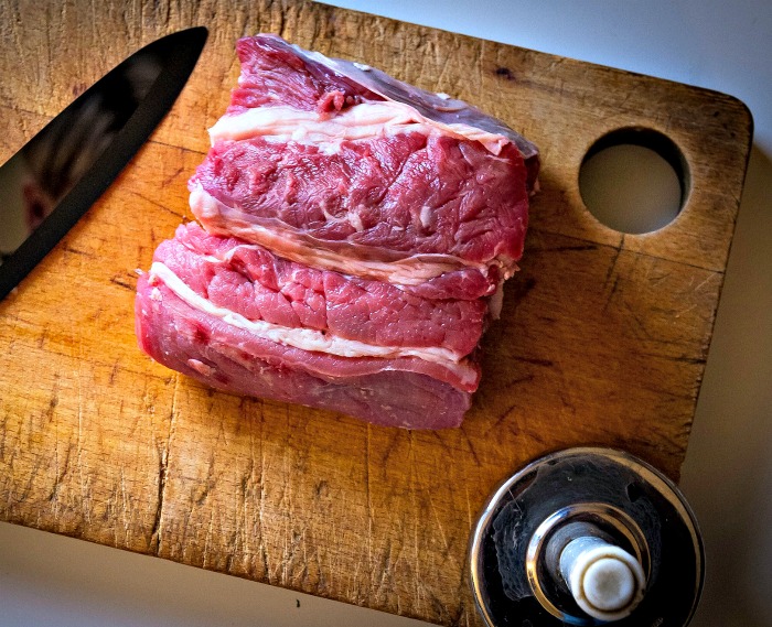 Trimmed meat for the crock pot.