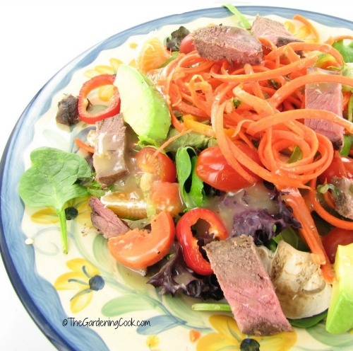 Beef Veggie Salad with Pear Gorgonzola Dressing