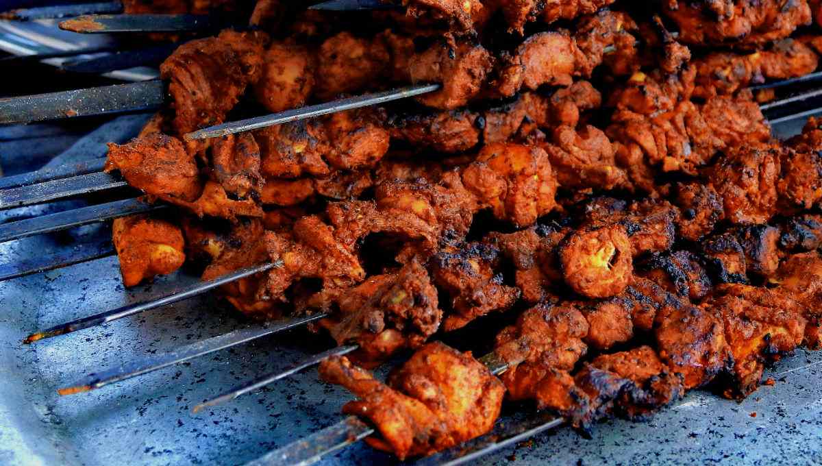 Grilled chicken on skewers.