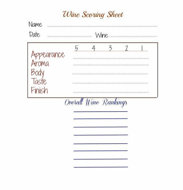 Rate the wine printable