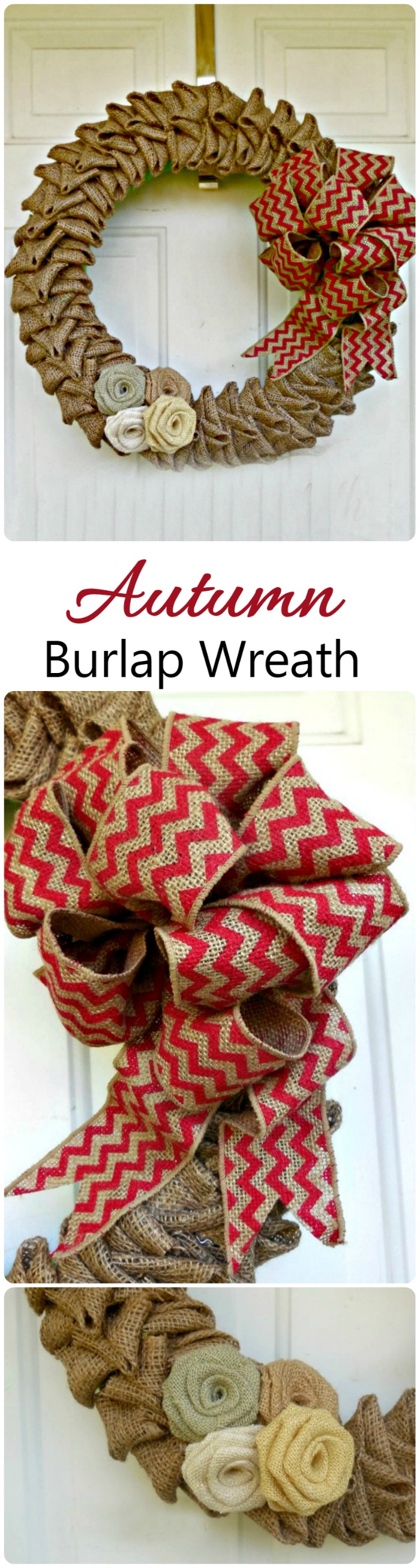 This autumn burlap wreath comes together quickly and makes a lovely door decoration.