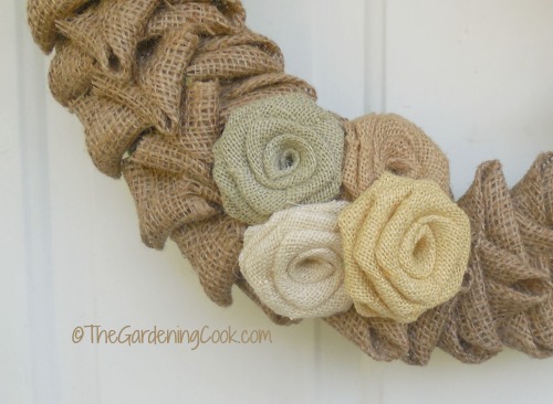 Close up of the burlap flowers