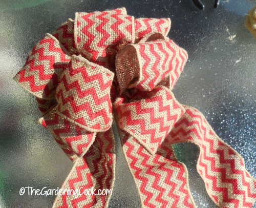 Wire wrapped burlap chevron bow