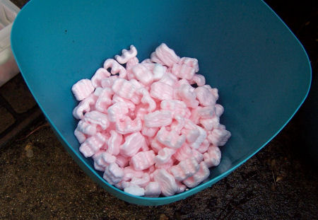 Gardening hacks - use packing peanuts make pots lighter