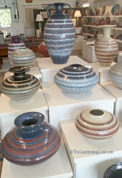 blue themed pottery urns