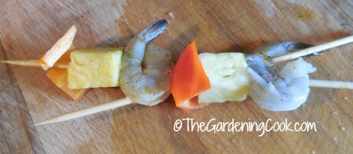 two skewers keep the shrimp easy to flip on the BBQ