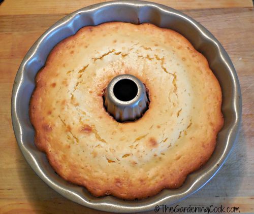 Let the cake cool in the pan for 2 minutes