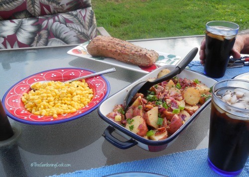 warm bacon salad and grilled pork