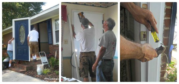 Putting the door back on.