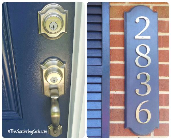 The new door hardware matches the sign board with house numbers