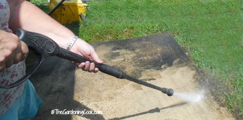 Power washing a walkway.