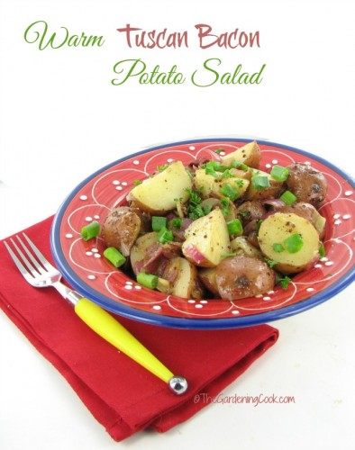 This warm Tuscan bacon potato salad is the perfect side dish for any barbequed meal. Your guests will love it!