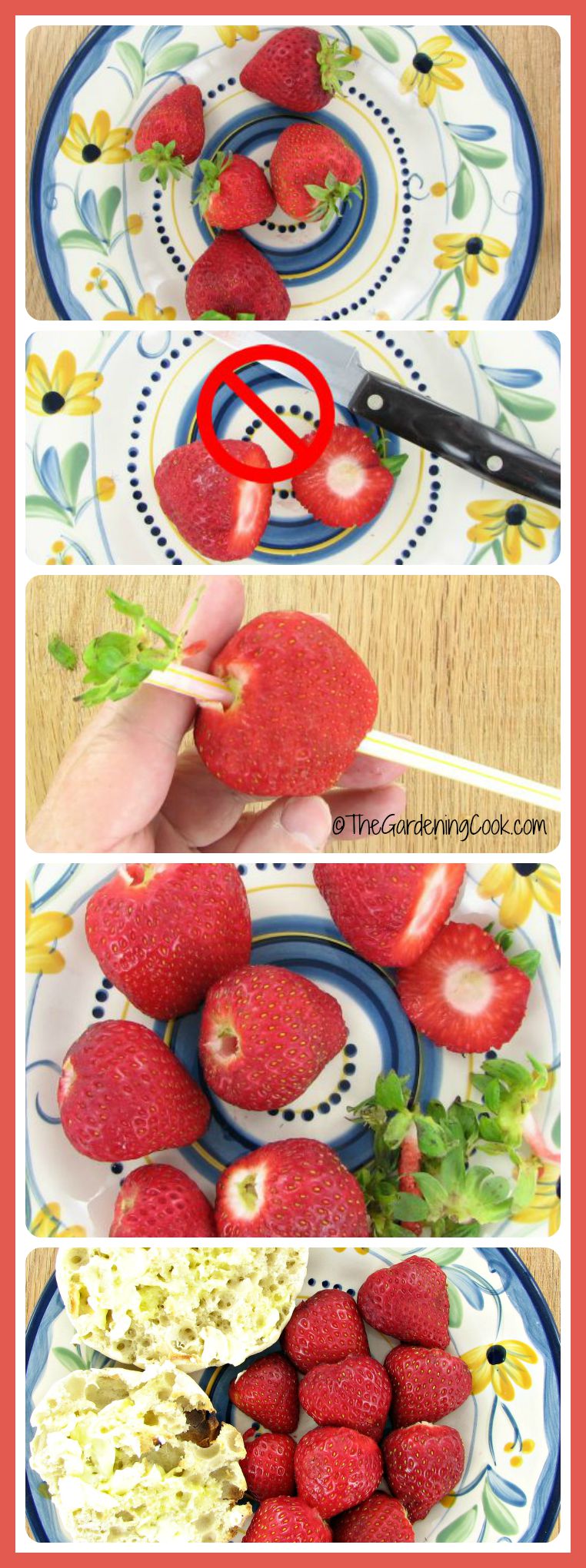 Today's kitchen tip. Use a plastic drinking straw to easily hull strawberries. The kids will love to help!