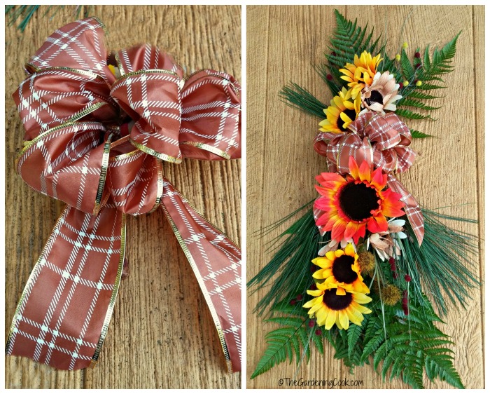 Add a floral bow to the door swag