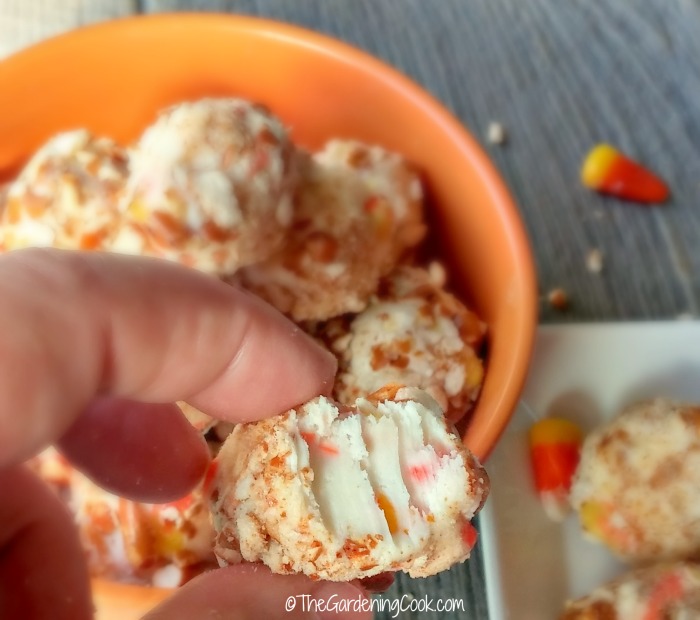 candy corn pretzel balls