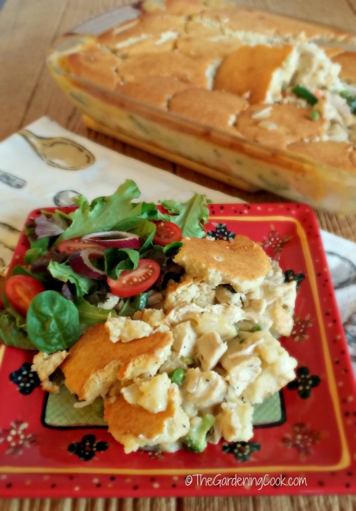 Southern chicken pot pie and salad