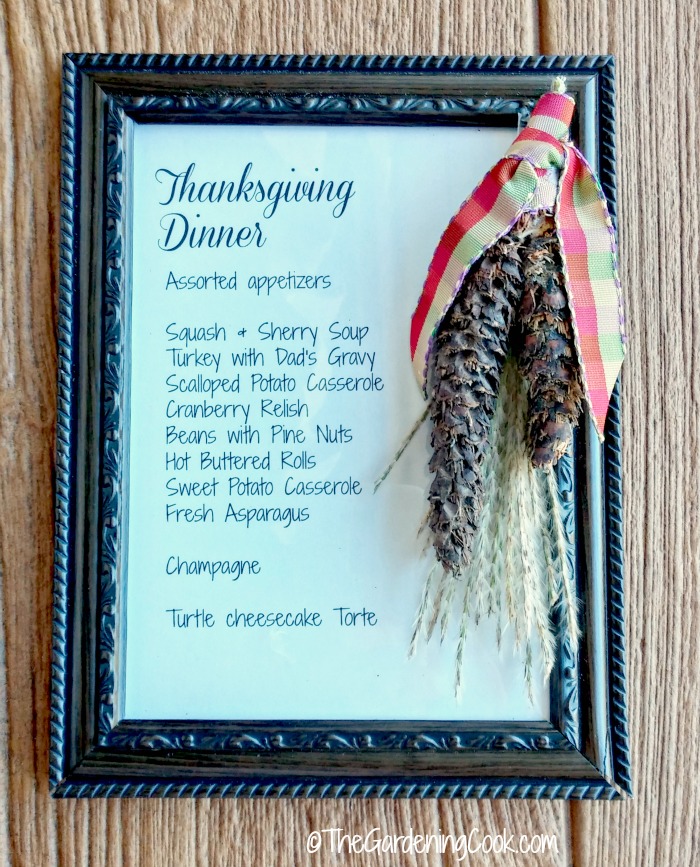 Thanksgiving dinner menu plaque