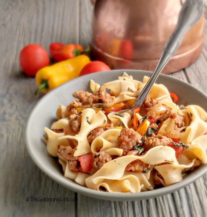 Mild Italian sausage casserole with drunken noodles.