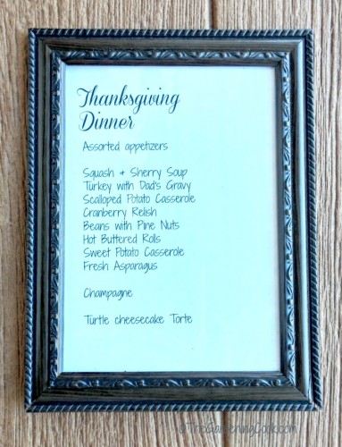 Menu in picture frame.