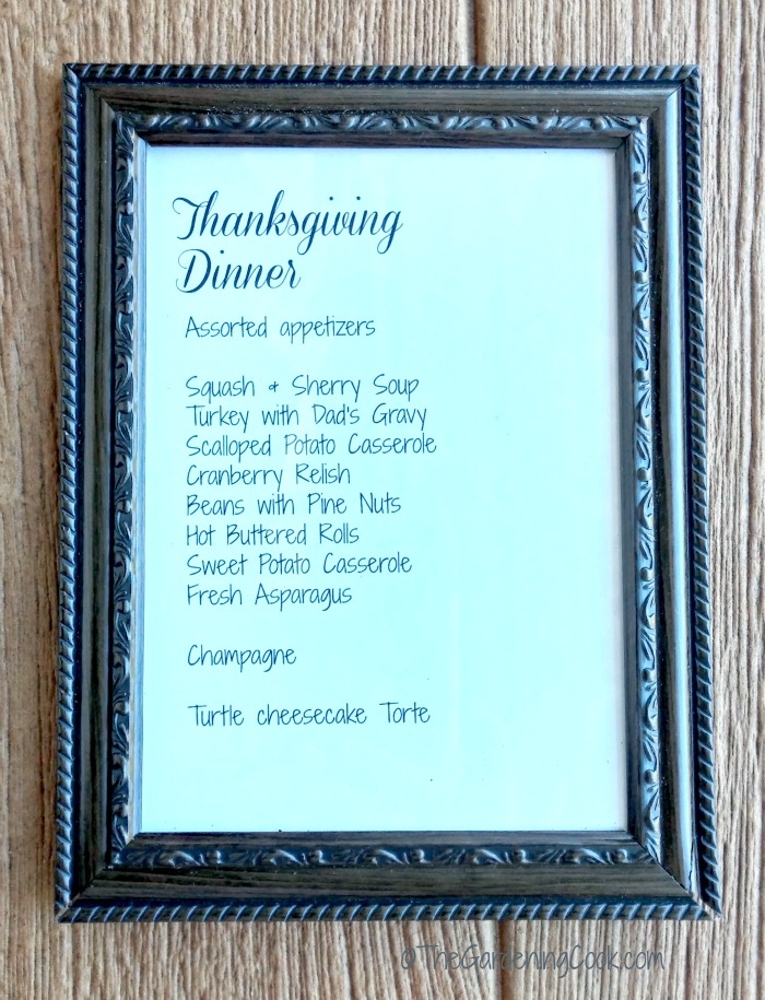 Menu in picture frame.