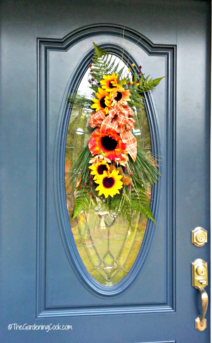 Autumn door swag on glass paneled door