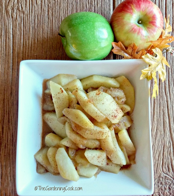 Warm cinnamon apples are the perfect side dish for a chicken pot pie.