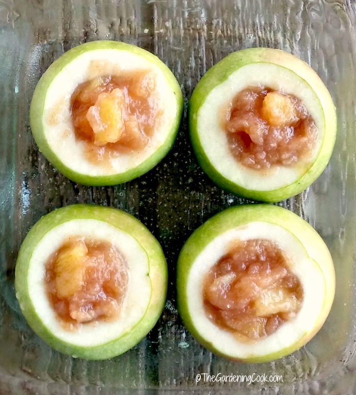 Filled apples. Green apples filled with apple pie filling.