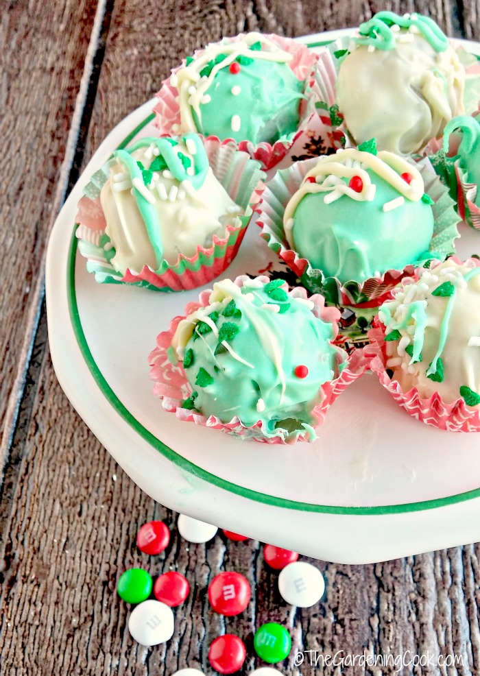 MMs and plate of peppermint truffles.