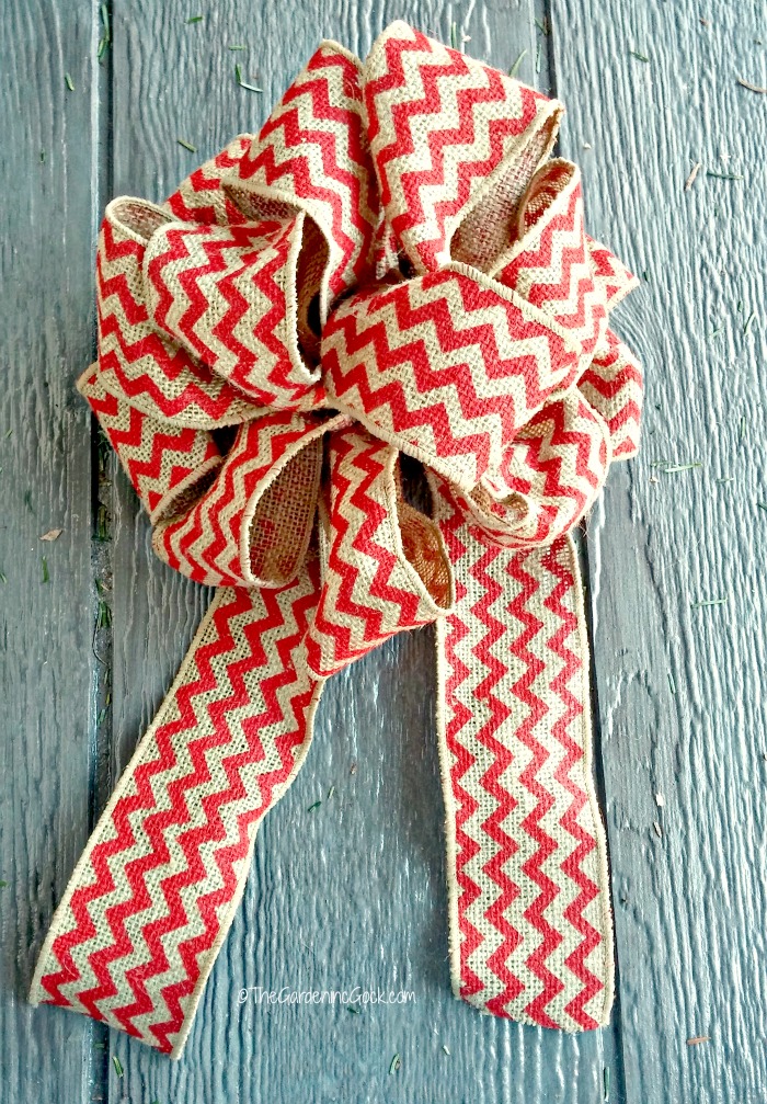swag bow made from chevron burlap ribbon