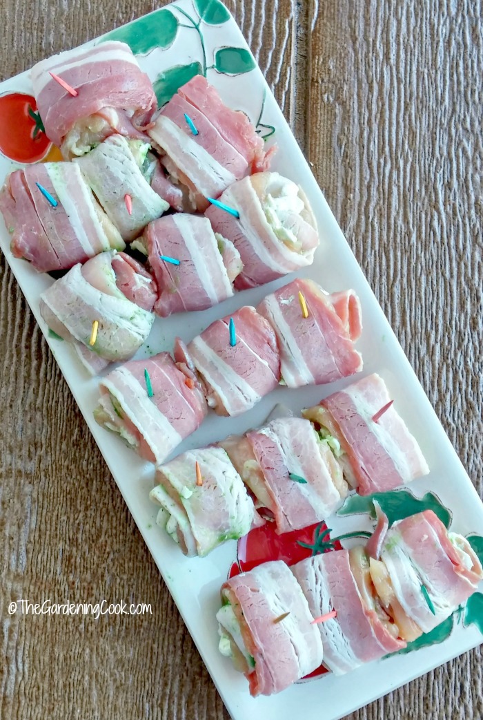 Chicken bacon wrapped bites on a tray ready to cook