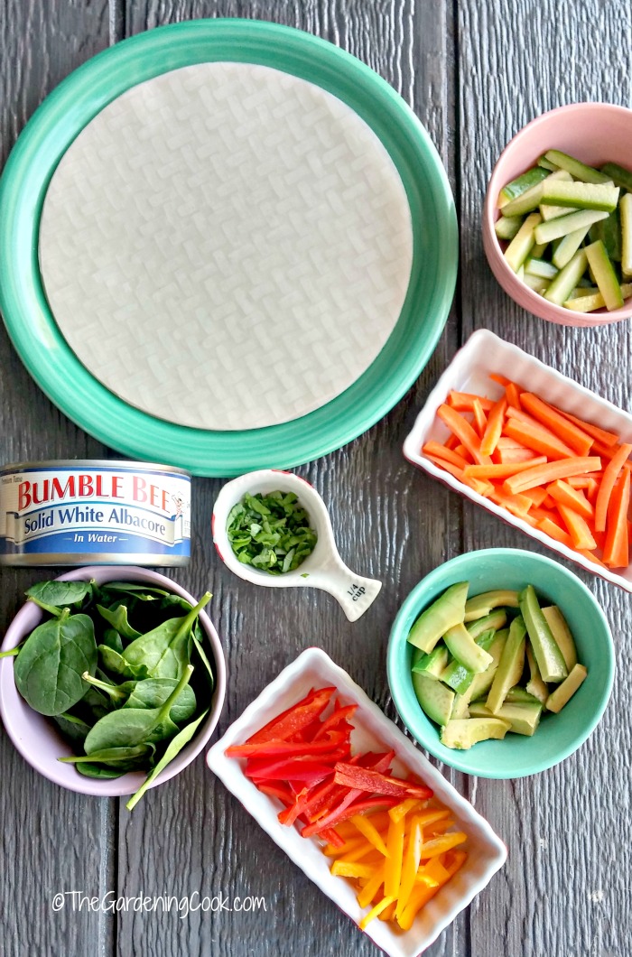 ingredients for Albacore tuna rice paper spring rolls