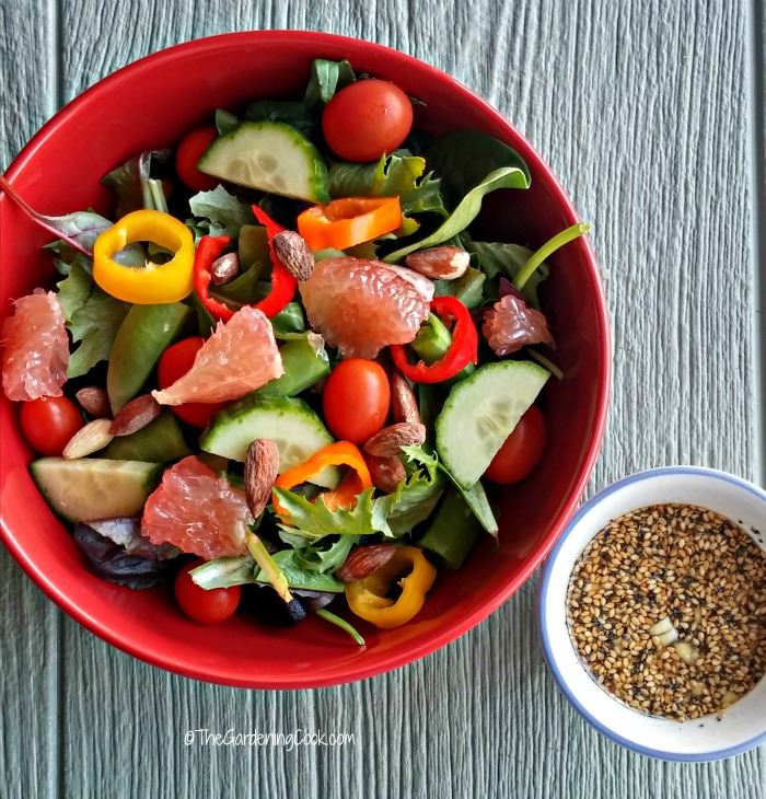 Grapefruit almond salad and dressing fits right in with my resolution to use moderation and smart choices