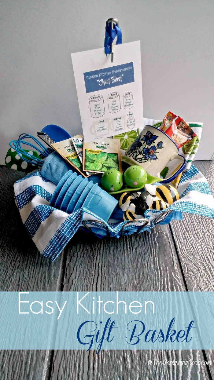 This whimsical gift basket is the perfect house warming or bridal shower gift. See my 8 easy tips to making the perfect kitchen basket. 