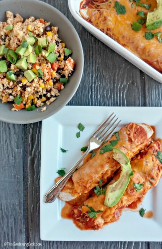 skinny ground turkey enchiladas and cauliflower Mexican rice