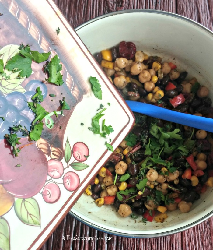 Finish by adding the fresh herbs and stir well