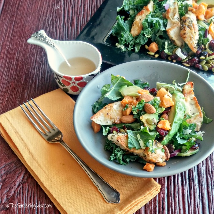 Roasted yam salad with seasoned chicken