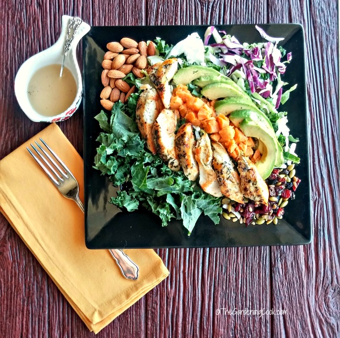 Roasted yam salad with seasoned chicken