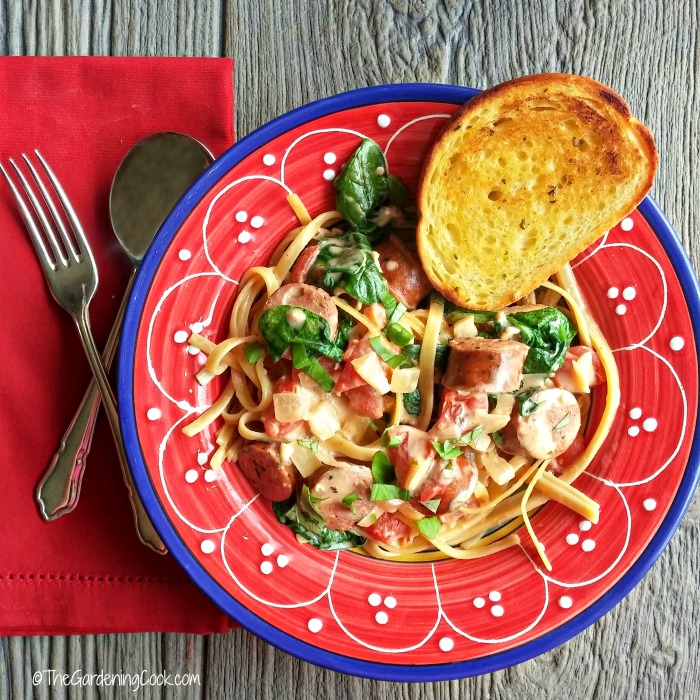 One Pot Creamy Spinach Sausage Fettuccine Recipe