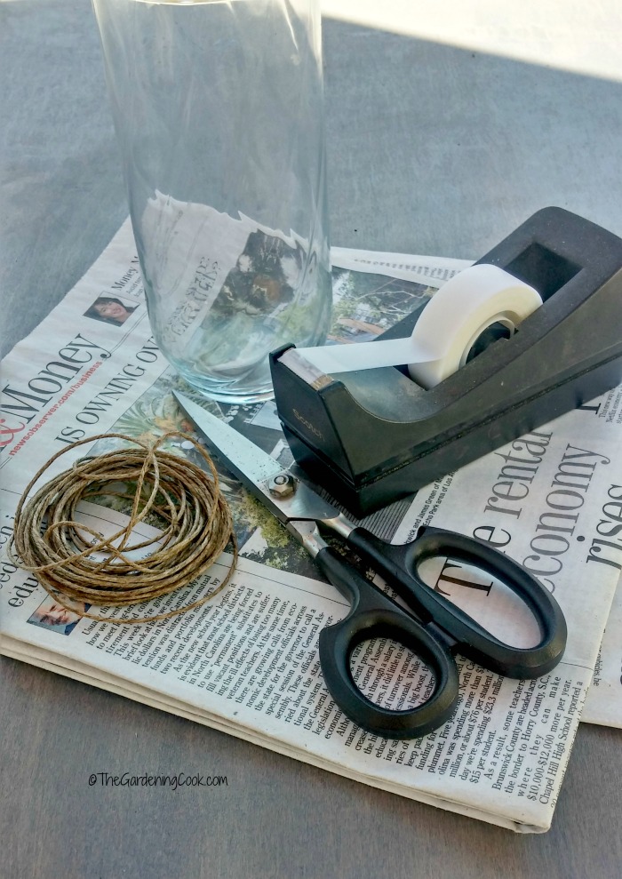 supplies for DIY newspaper seed pots
