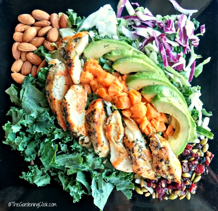 Roasted yam salad with seasoned chicken