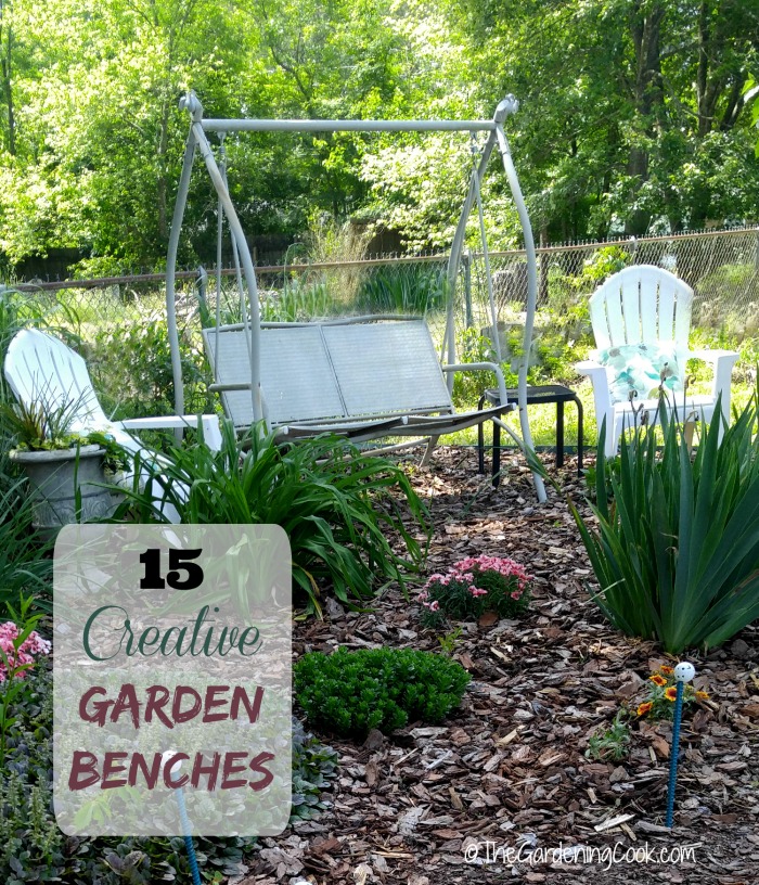 These 15 Creative Garden Benches will have you relaxing in style in your garden setting. thegardeningcook.com